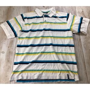 South Pole Mens Striped Polo Shirt White Blue Yellow Green Sz L